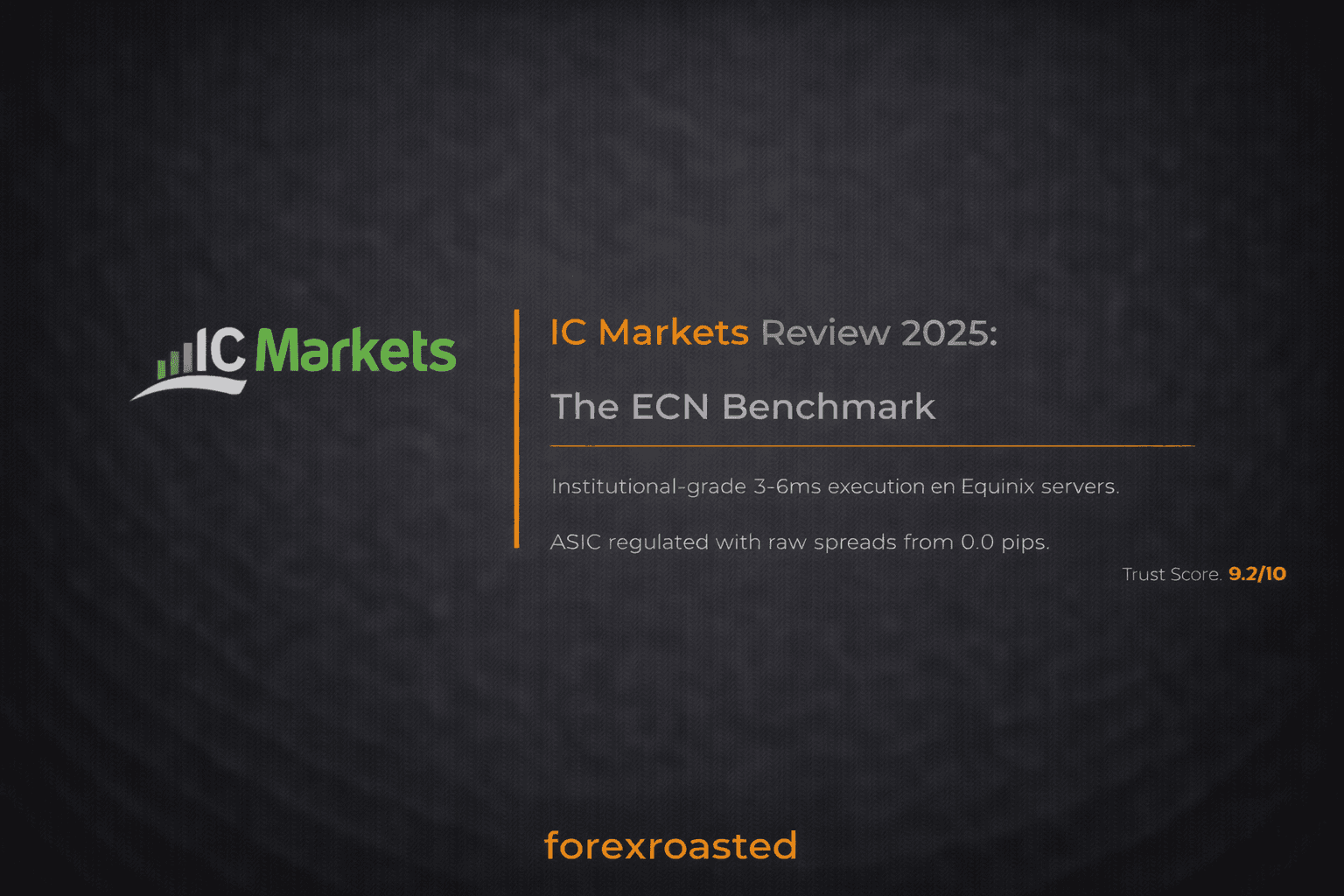IC Markets review: Equinix server infrastructure, ASIC regulation, and Raw Spread account execution test results.