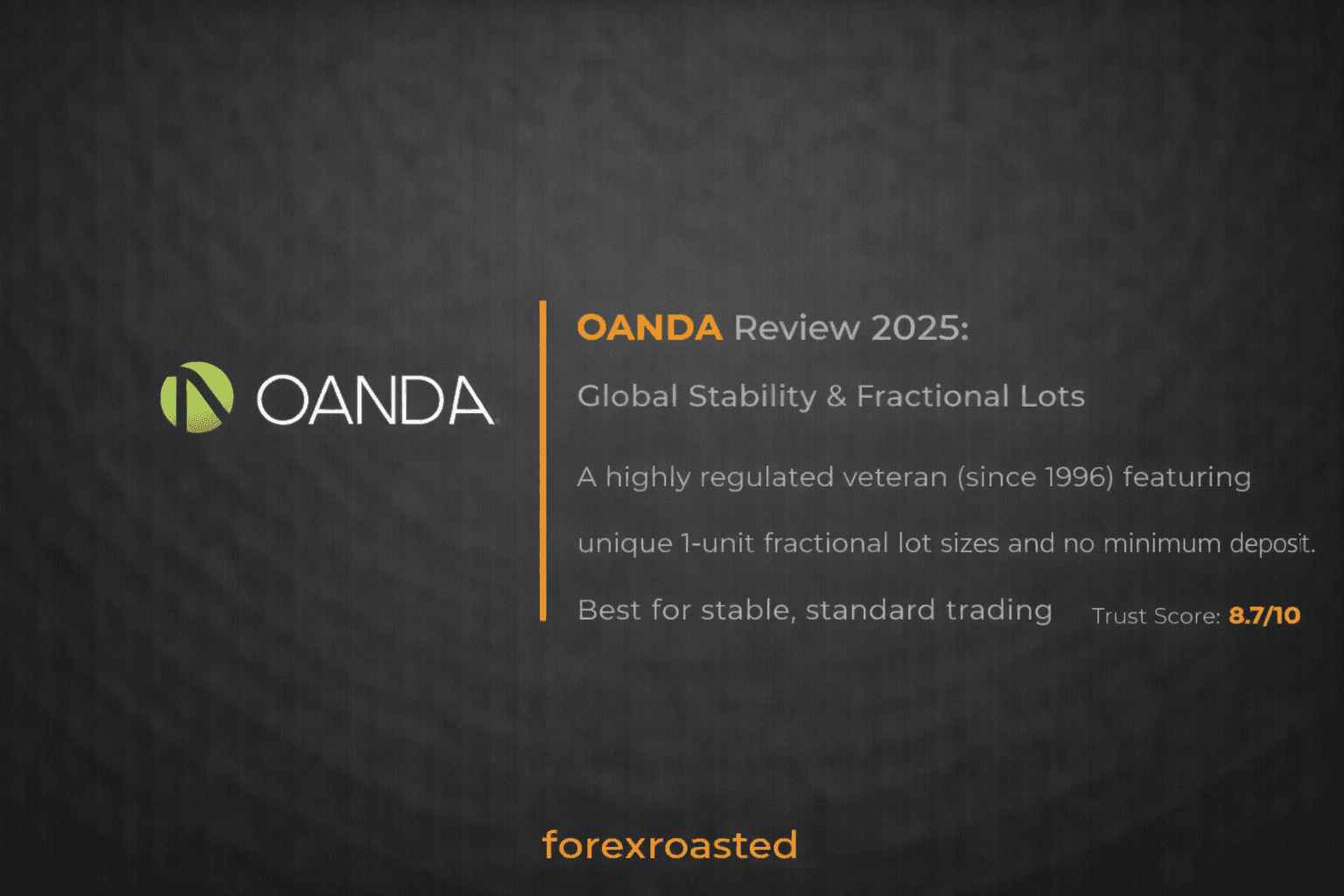 OANDA broker review: FCA/ASIC/NFA multi-regulation, fractional lot size benefits, and fxTrade proprietary platform testing.