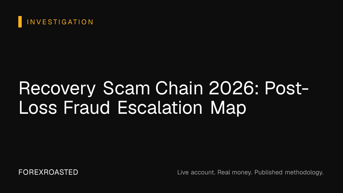 Recovery scam chain map showing second-wave fraud stages and payment-trap markers.
